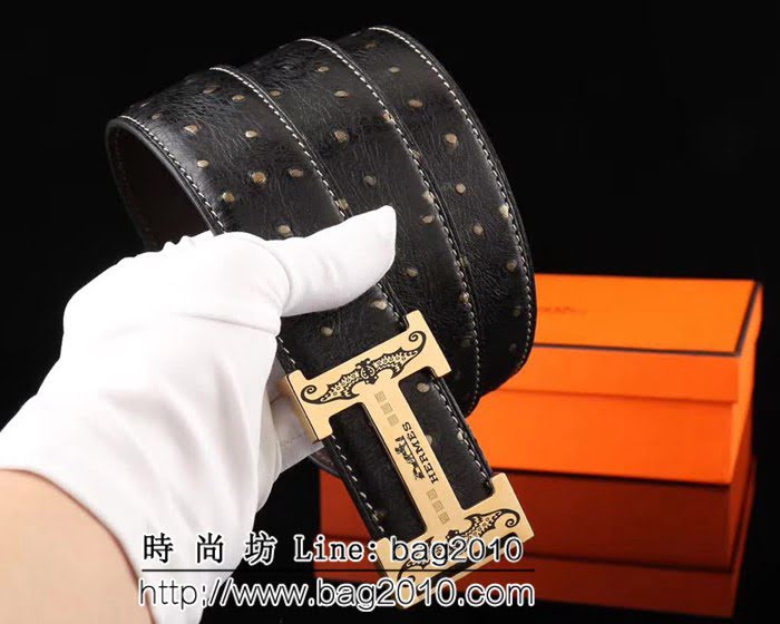 愛馬仕HERMES 海外代購最熱系列 原版鴕鳥皮紋 高端男士皮帶 HHG1671